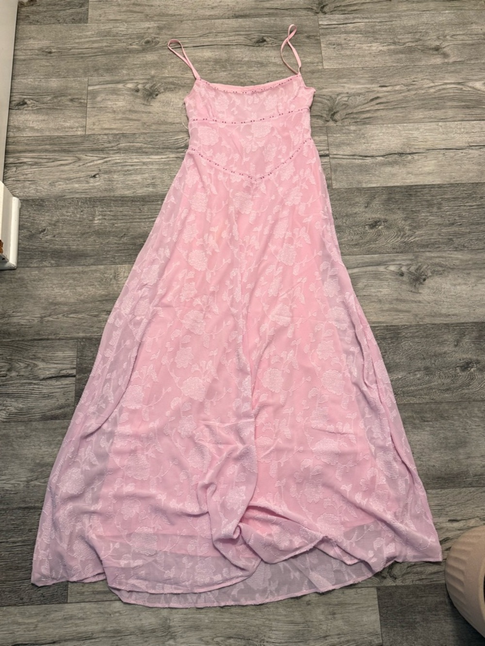SOLD Princess Polly Light Pink Lace Maxi Dress with Spaghetti Straps